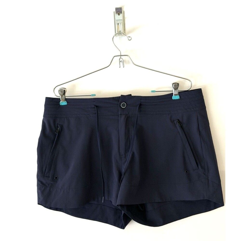Athleta Hudson Board Shorts Womens 12 Navy Blue Zip Pockets Beach Swimwear